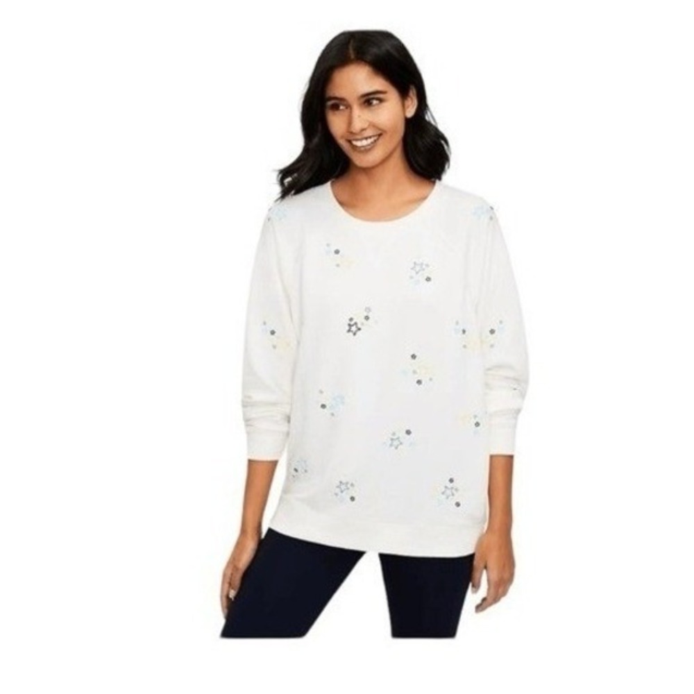 Lou & Grey Stars Sweatshirt Cream Embroidered French Terry Oversized Long Sleeve